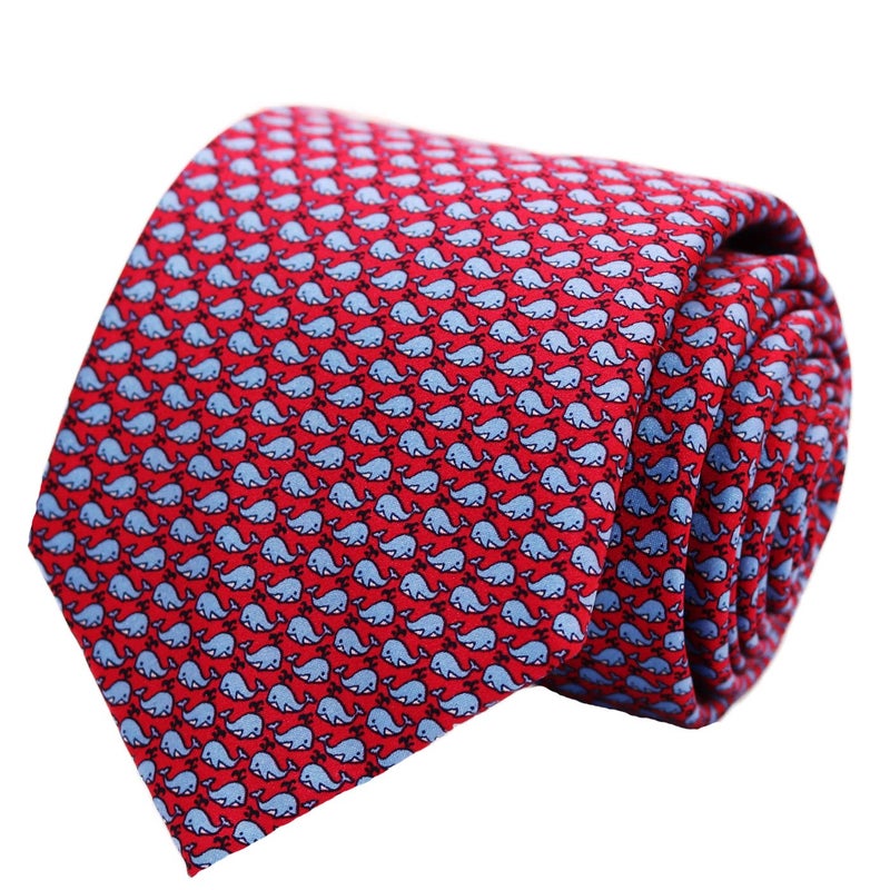 WITZROYS 100% Silk Ties for Men Handmade Neckties with Whales Printed+Gift box - Image 1